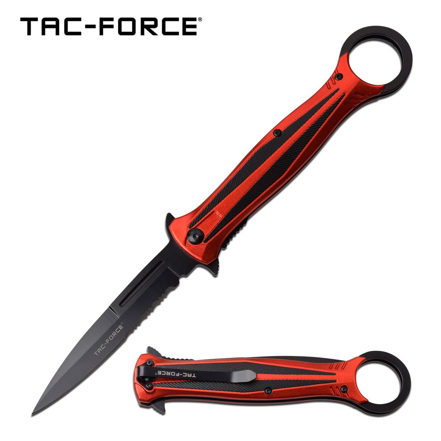 4" Stiletto Serrated Blade Red Tactical Spring-Assist Folding Knife