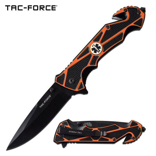 Spring Assist Folding Knife Orange EMT Paramedic Black Blade Rescue