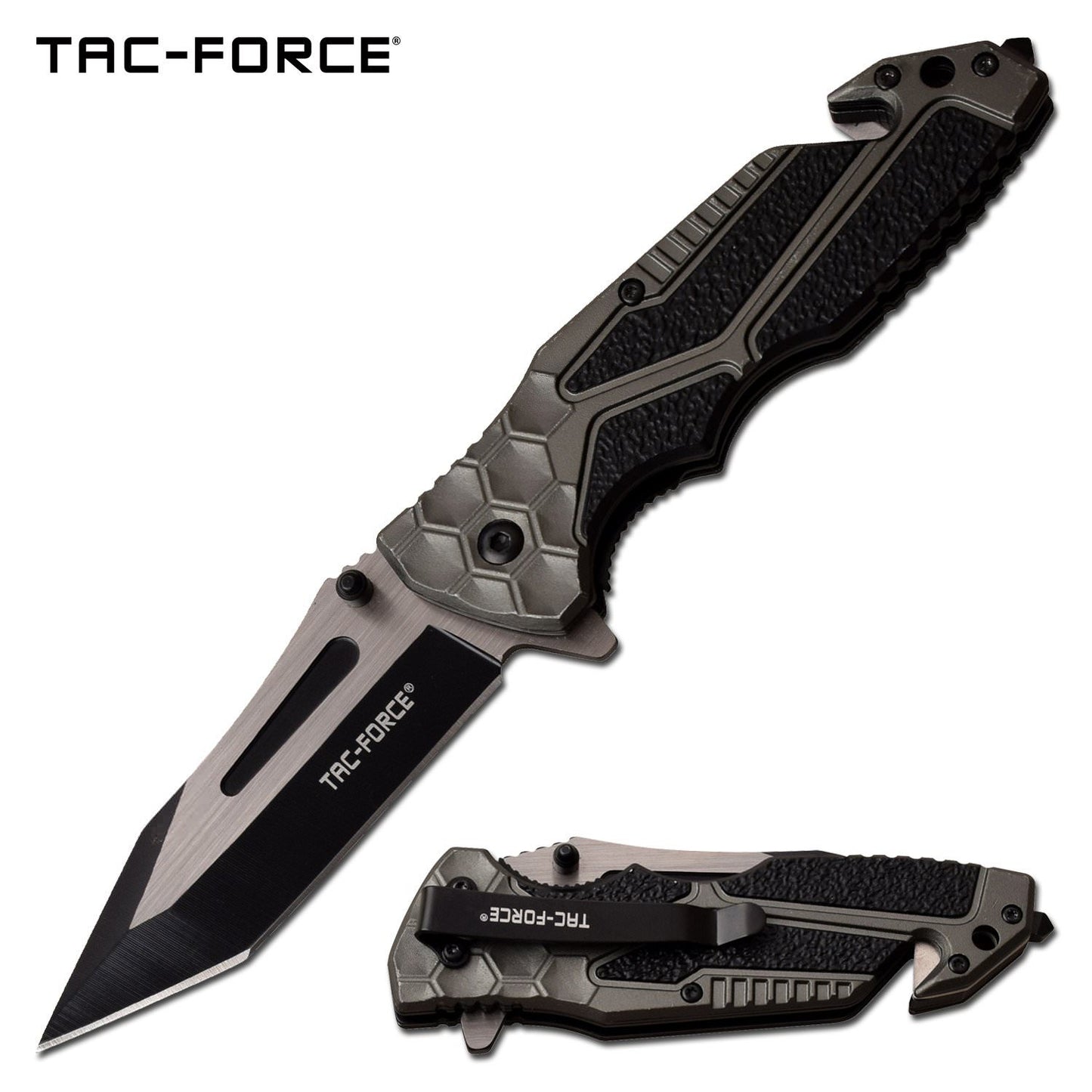 Spring Assist Folding Knife 3.5" Black Tanto Blade Gray EDC Tactical