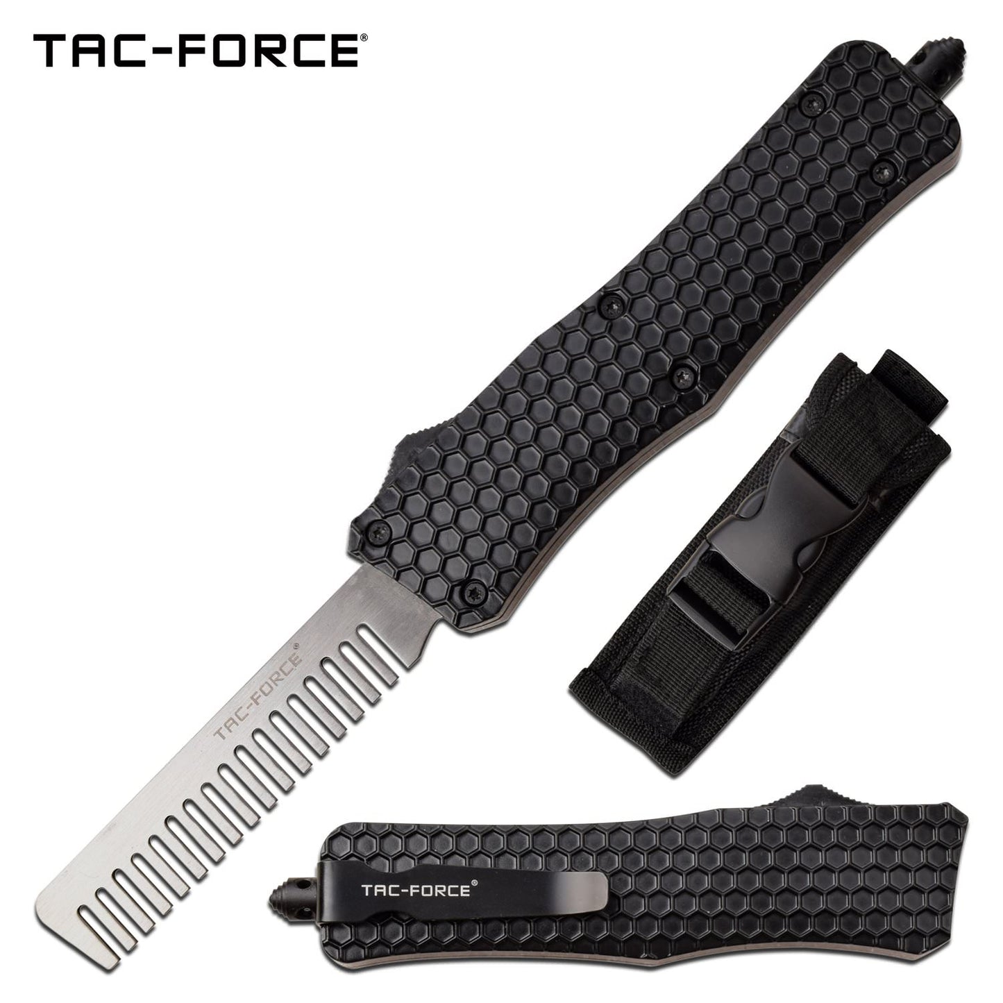 Automatic Beard Comb Out the Front Black Hexagon Handle