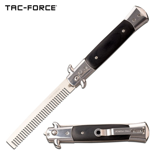 Automatic Push Button Folding Comb Switchblade Knife Black Pakkawood Handle