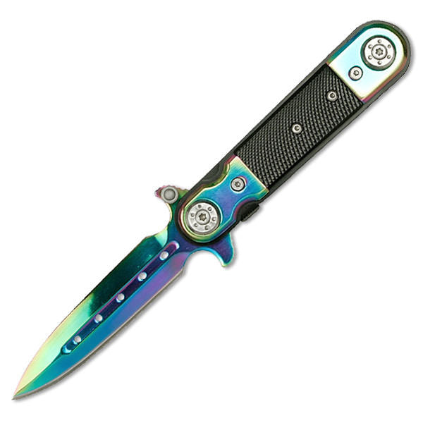 4" Closed Rainbow Tactical Stiletto Assisted Opening Knife G-10 Handle - TOPHATTER'S ARMORY DEALS