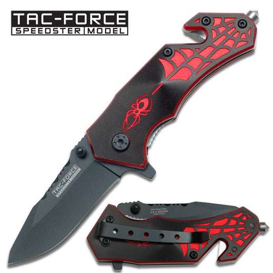 Black Mini Spider Handle Design Rescue Folder Spring Assist Knife