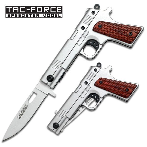Gun Handle Design Spring Assisted Knife - Wood Overlay Handle