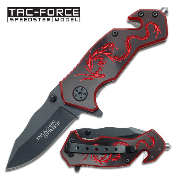 3.5" Closed Dragon Red Small Outdoor Hunting Rescue Pocket Knife - TOPHATTER'S ARMORY DEALS