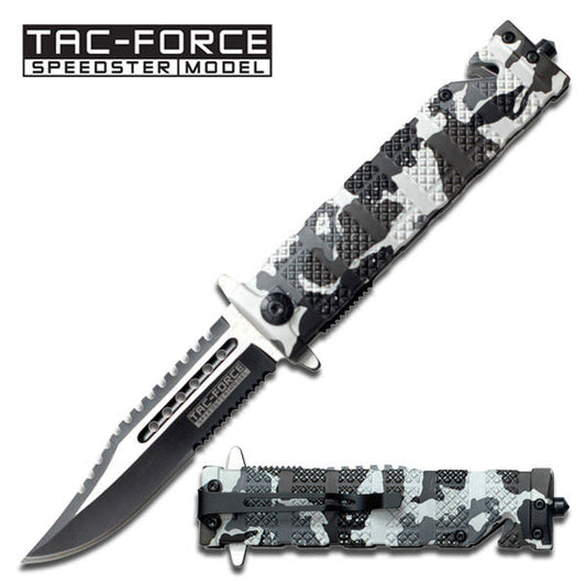 Spring Assist - 'Legal Auto Knife' - Snow Camo Tactical Rescue Fighter