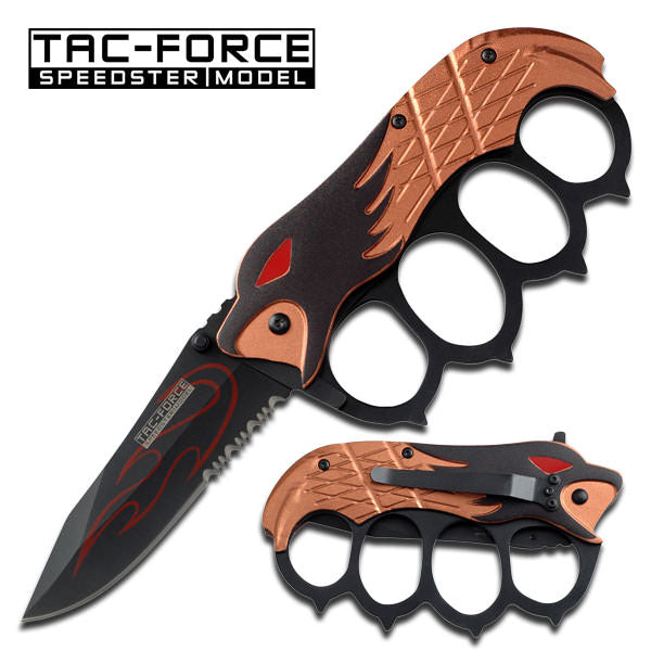 Eagle Eye Knuckle Handle Spring Assisted Open Pocket Knife Brown