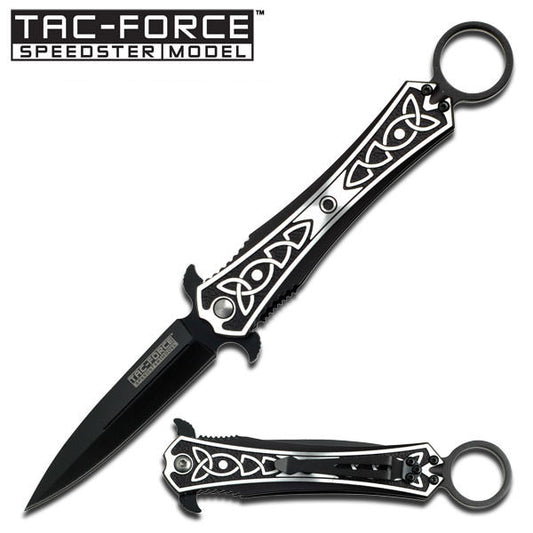 Celtic Snapshot Stiletto Style Spring Assisted Knife Silver/Black Aluminum Handle