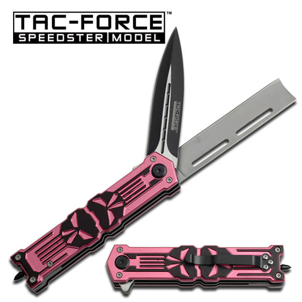 Dual Bladed Punisher Spring Assisted Knife With Glass Breaker