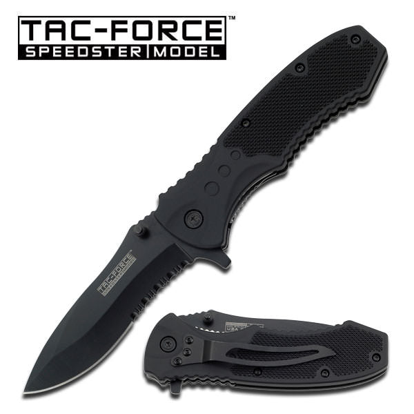 Tac-Force Black Serrated Tactical Hunting Assisted Opening Knife