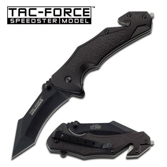 Rescue Spring Assist Open Pocket Knife Black Curved Tanto Blade Tactical