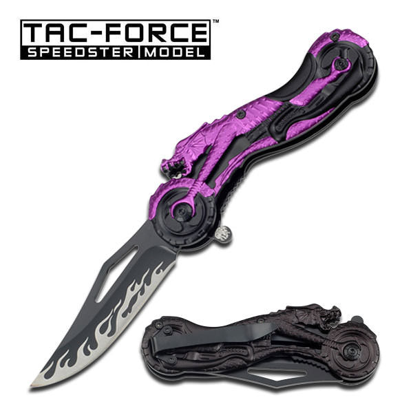 Purple Dragon On Motorcycle Handle Assisted Opening Knife