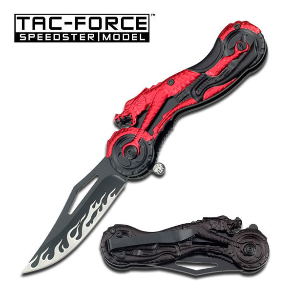 Red Dragon On Motorcycle Handle Assisted Opening Knife - TOPHATTER'S ARMORY DEALS
