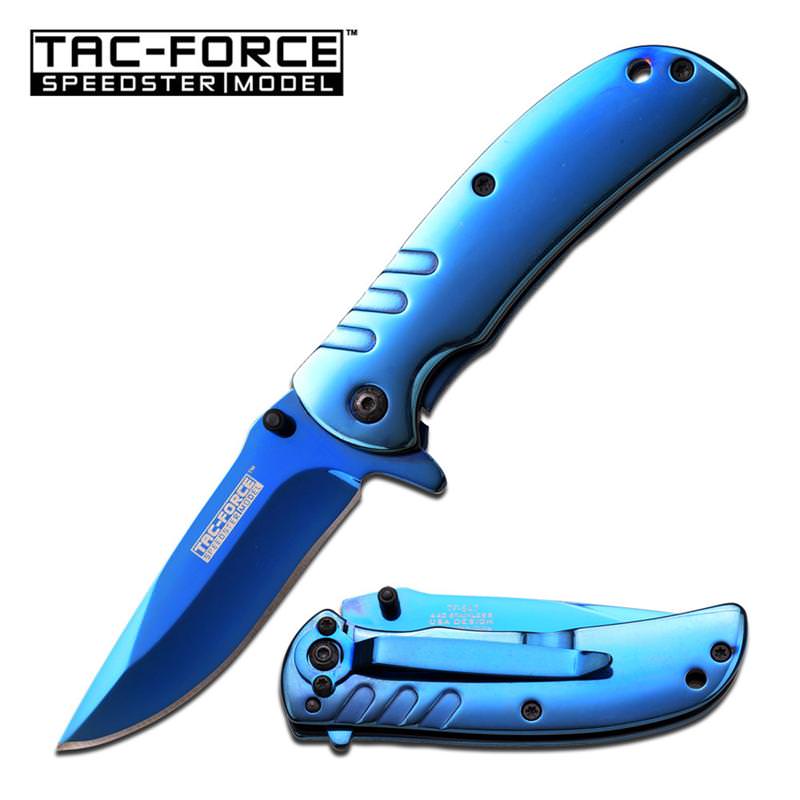 Tac Force Blue Ti-Coating 3.5 Inch Closed Spring Assisted Opening Knife