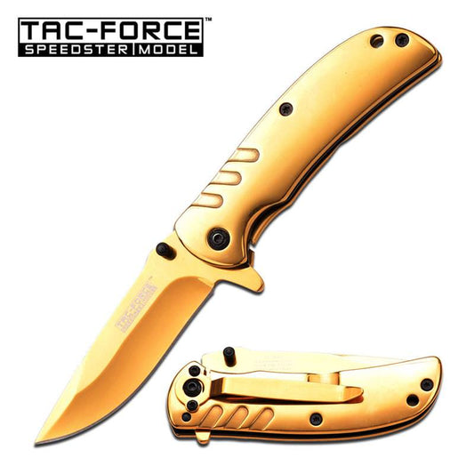 Spring Assisted Knife 3.5 Inch Closed Golden Ti-Coating Handle