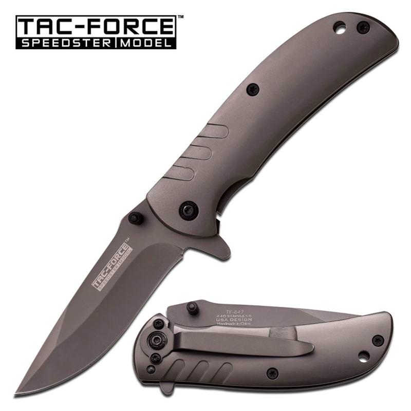 Tac Force 3.5 Inch Closed Grey Ti-Coating Spring Assisted Knife - TOPHATTER'S ARMORY DEALS