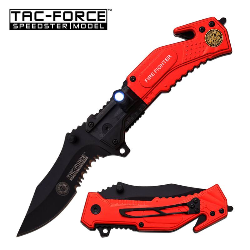 Fire Fighter Tactical Rescue Spring Assist Pocket Knife With LED Light