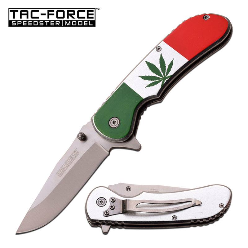 Tac Force Marijuana Pot Leaf Handle Spring Assisted Folding Pocket Knife - TOPHATTER'S ARMORY DEALS