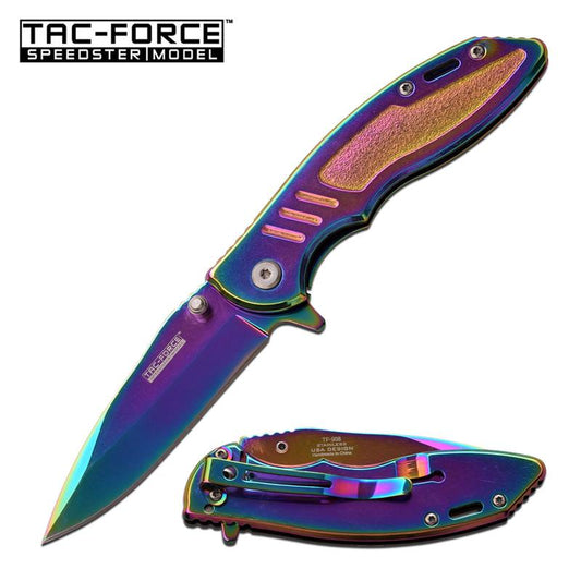 Tac-Force Speedster Model Spring Assisted Knife Full Rainbow Ti-Coated