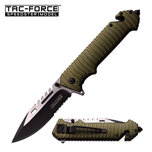Tactical Folding Pocket Knife Assisted Open Rescue Army Green