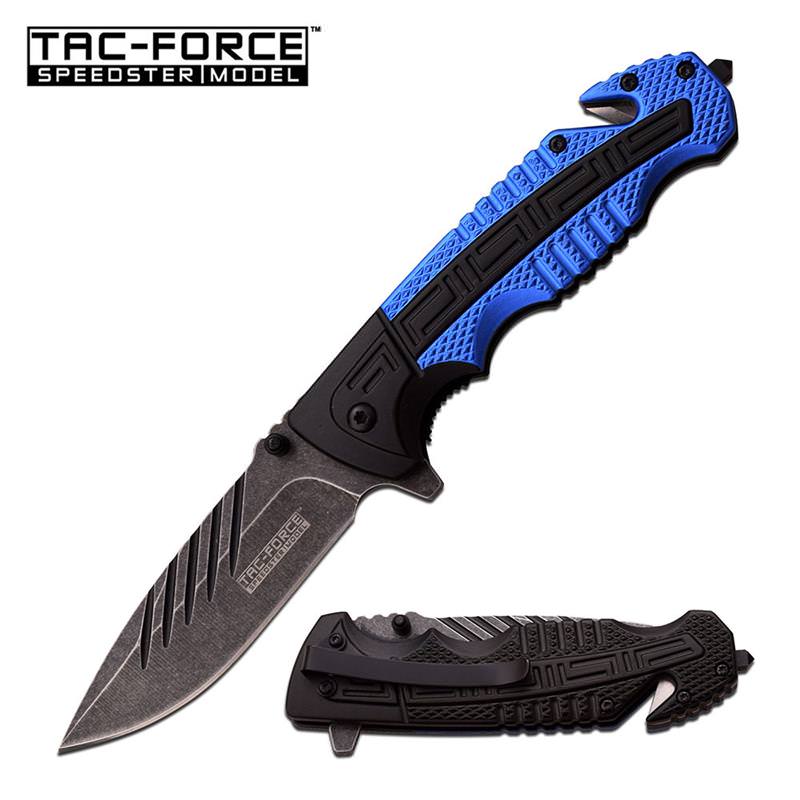 Tac Force Tactical Rescue Spring Assisted Knife Black Blue Handle - TOPHATTER'S ARMORY DEALS