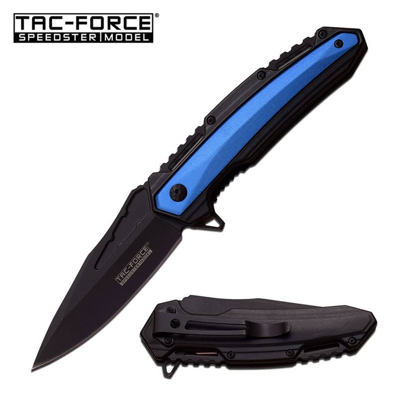 Tac-Force 4.75 Inches Spring Assisted Opening Knife Black Handle with Blue Inlay - TOPHATTER'S ARMORY DEALS