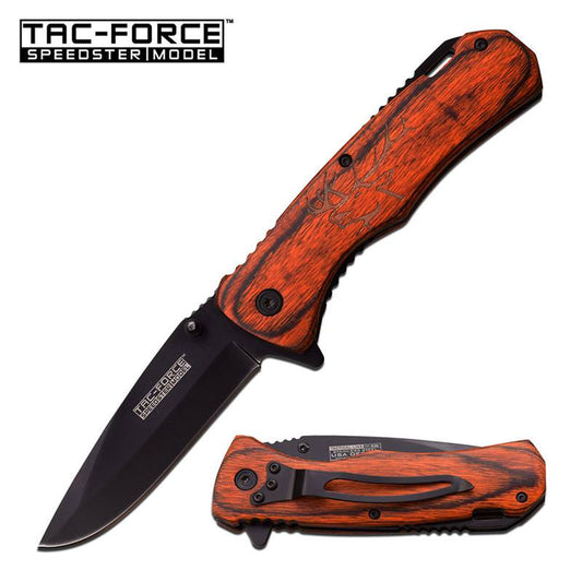 Tac-Force Spring Assisted Folding Knife Brown Pakka Handle with Elk Etching