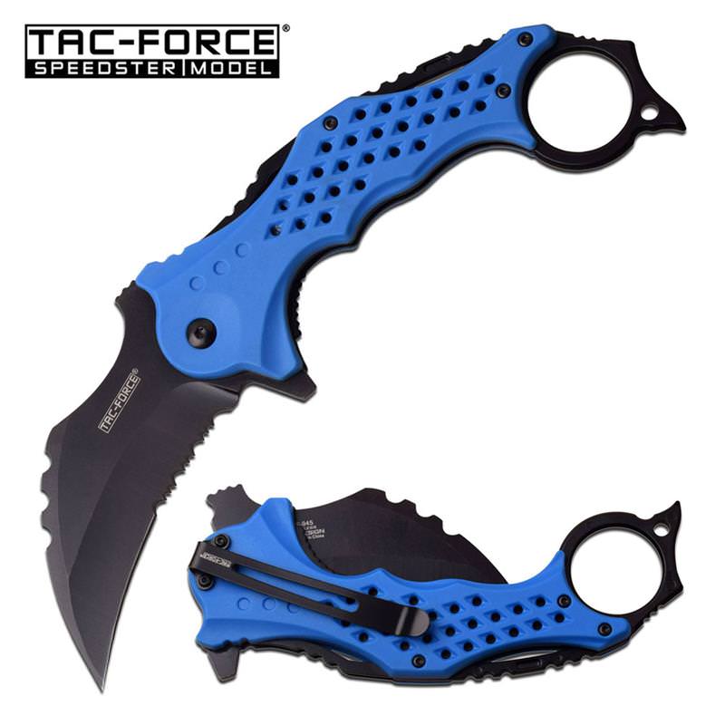 Tac-Force 3" Black Serrated Blade Blue Karambit Tactical Assisted Knife
