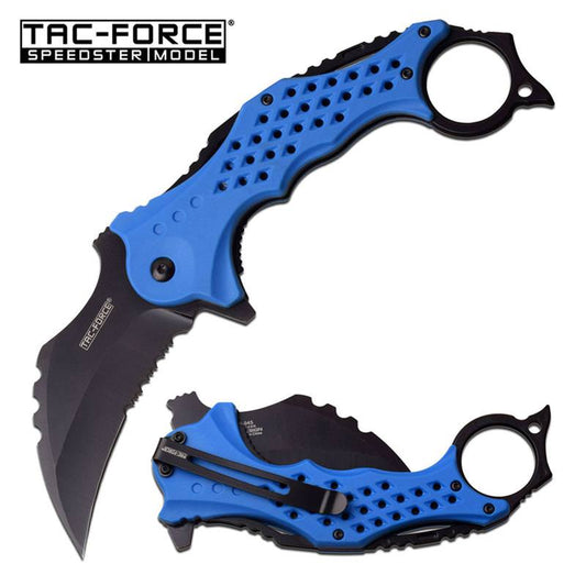 Tac-Force 3" Black Serrated Blade Blue Karambit Tactical Assisted Knife
