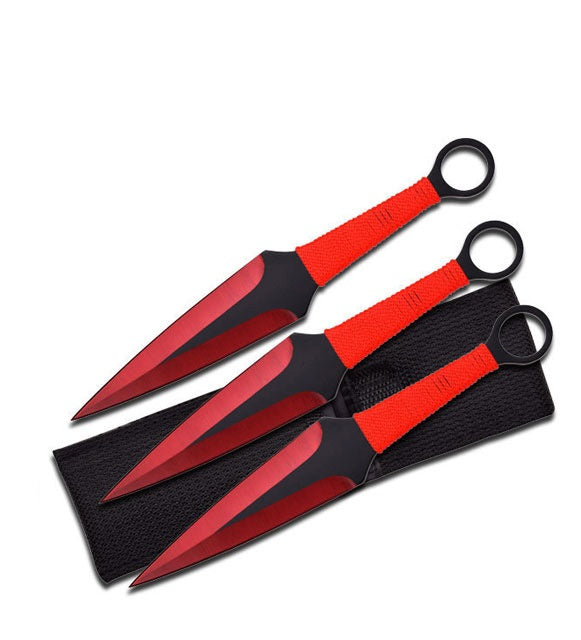 3 Pcs 9" Red Ninja Kunai Throwing Knife Blade Set - TOPHATTER'S ARMORY DEALS