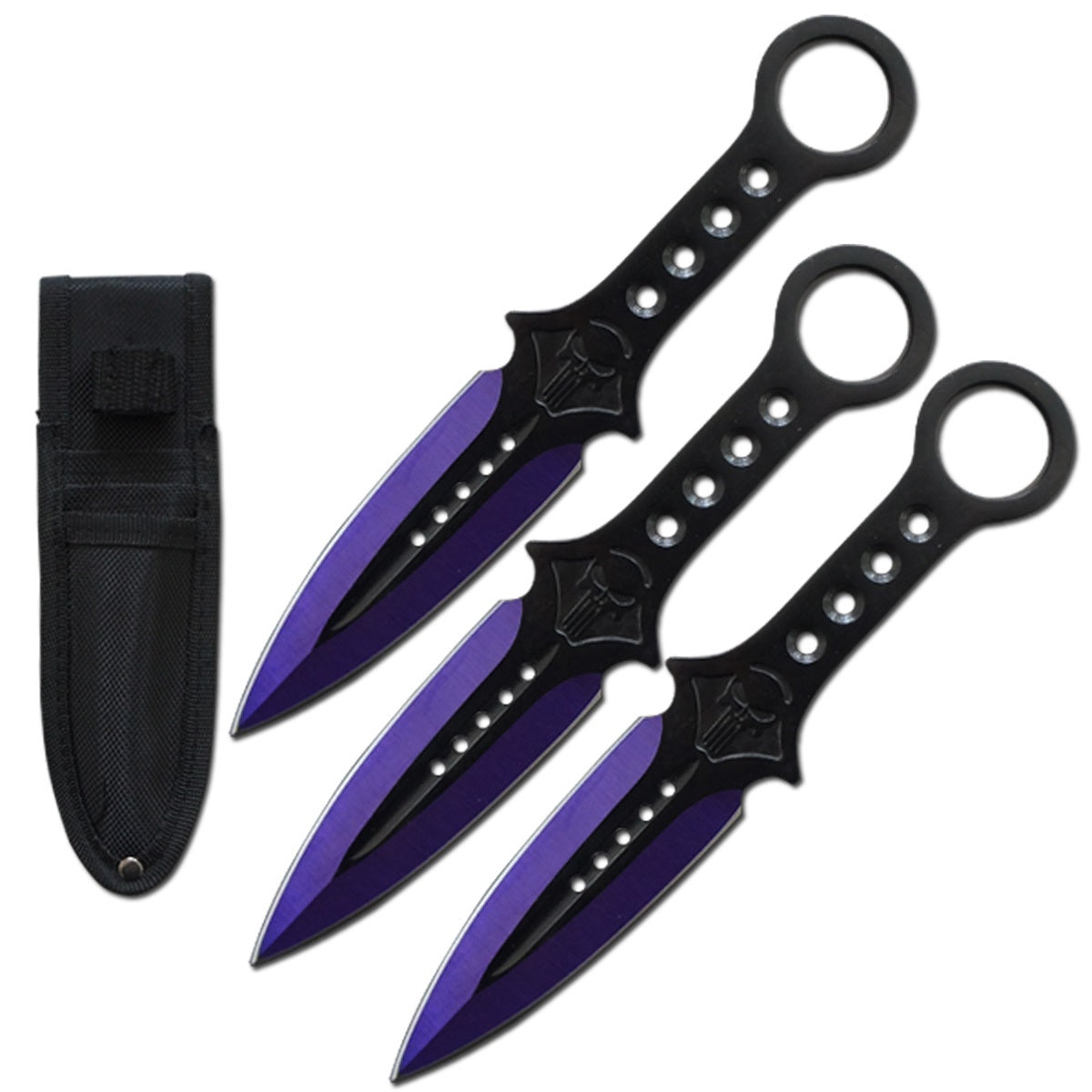 3 Pcs 7.5" Purple Tactical Skull Kunai Throwing Knife Blade Set - TOPHATTER'S ARMORY DEALS