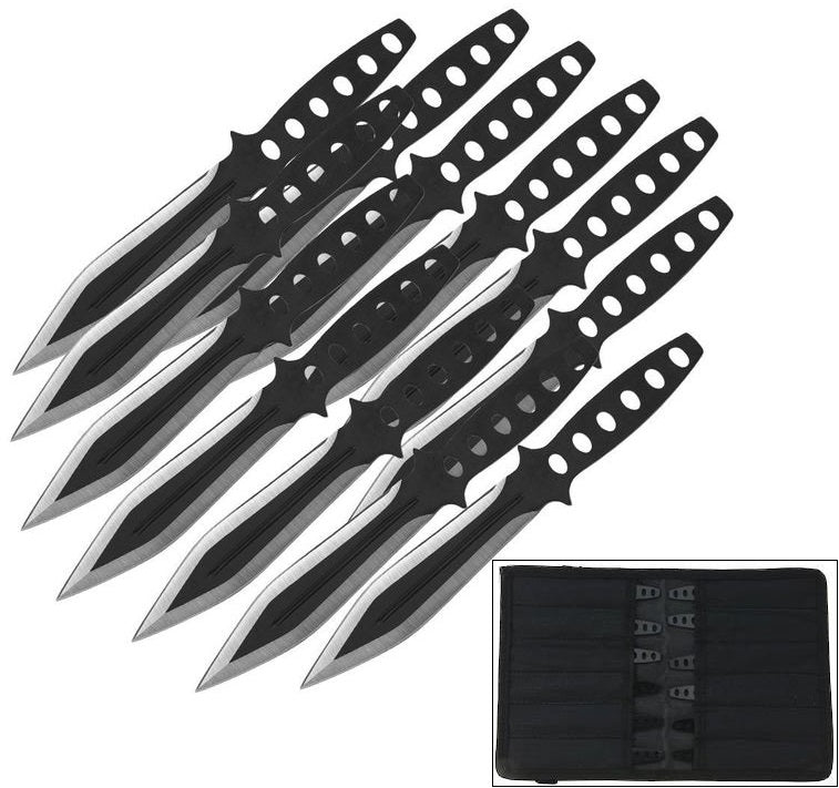 Light & Dark Tornado Throwing Knife 12 Piece Set with Nylon Zipper Bag