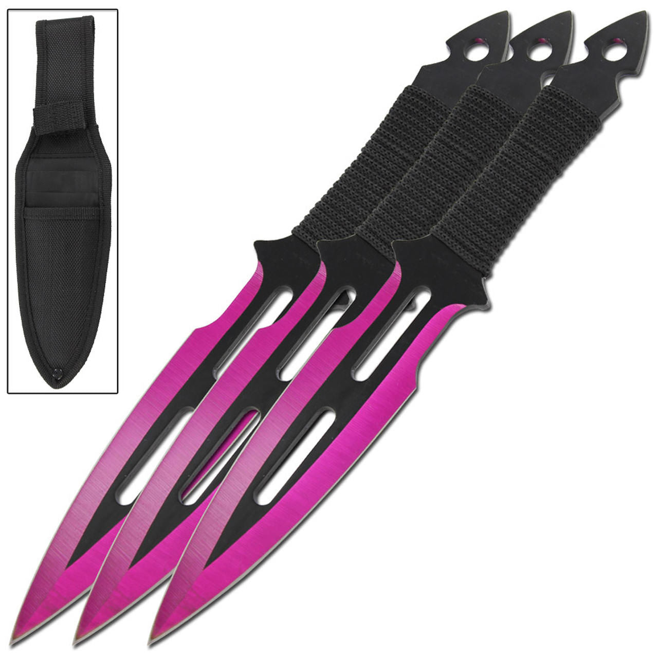 3 Piece 9" Double Edged Pink Throwing Knife Set