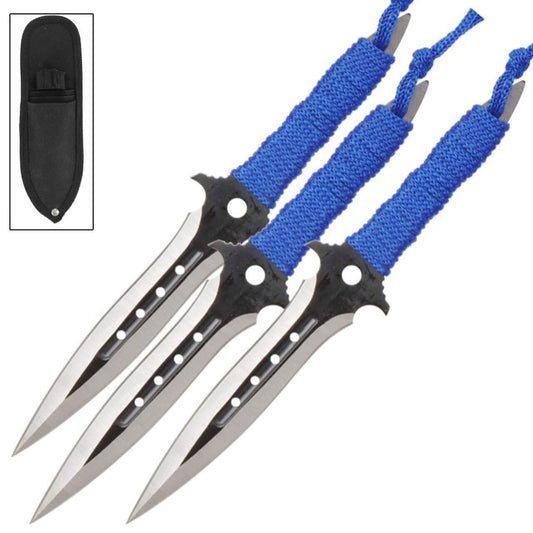 3 Piece 7.5" Triple Threat Ninja Thrower Set Blue Throwing Knives