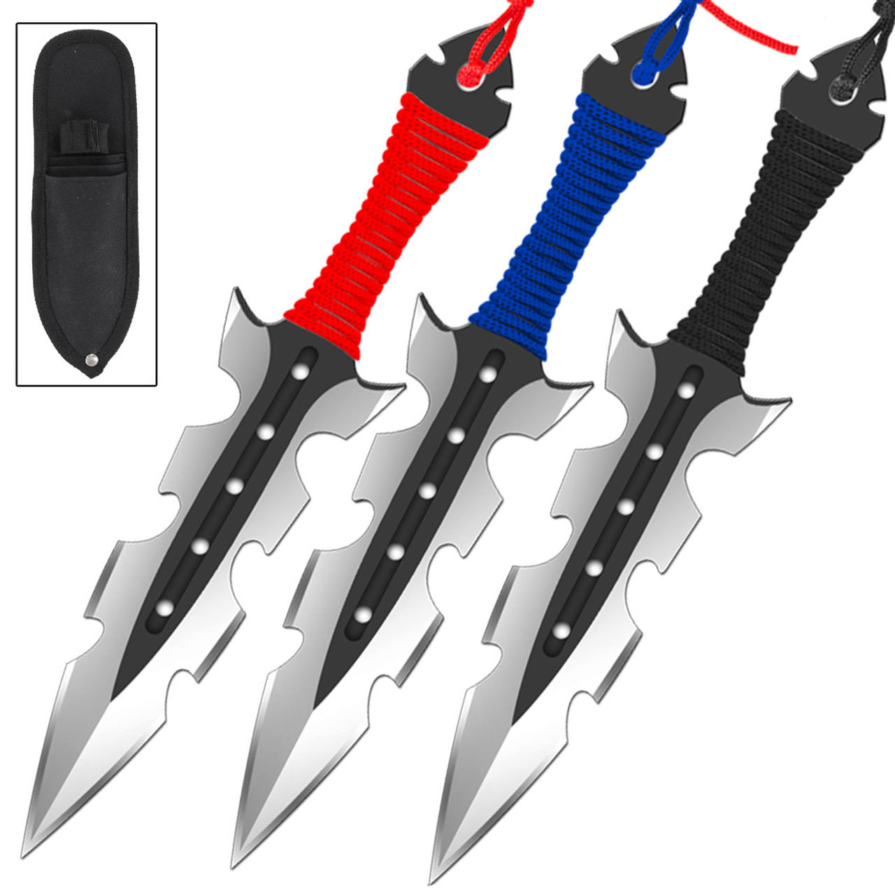 7.5" Stainless Steel Multi Colored Ninja Stealth Throwing Knife Set 3 Pcs