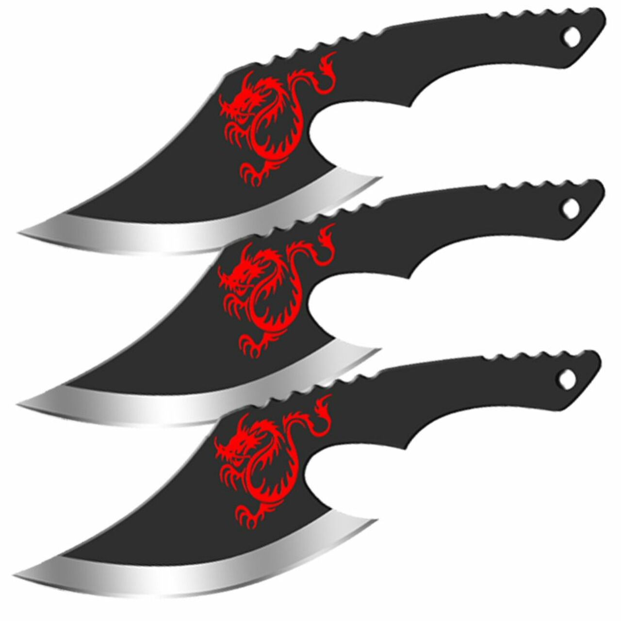 3 Pc Dragon Set of Throwing Knives Axes 7.5 Inch Overall