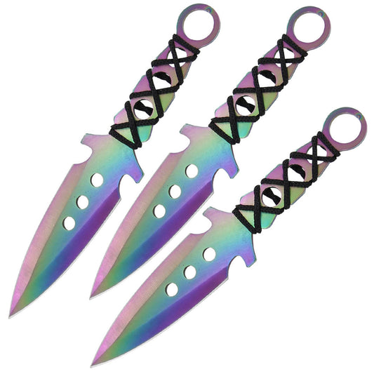 3PC 7.5" Ninja Tactical Combat Naruto Kunai Rainbow Throwing Knife Set