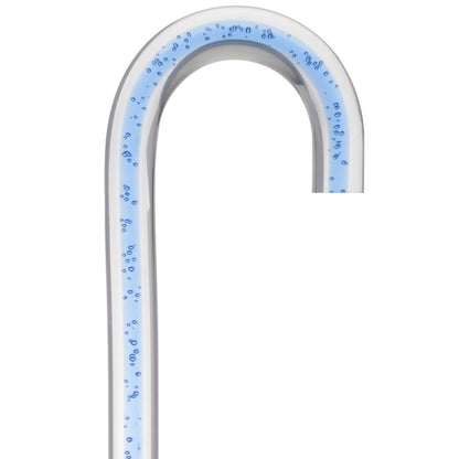 Clear Ocean Cane: Blue Streak w/ Floating Bubbles in Clear Shaft