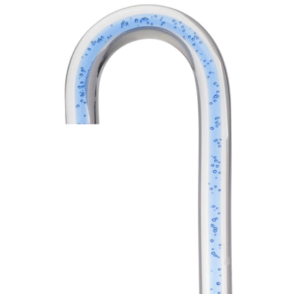 Clear Ocean Cane: Blue Streak w/ Floating Bubbles in Clear Shaft