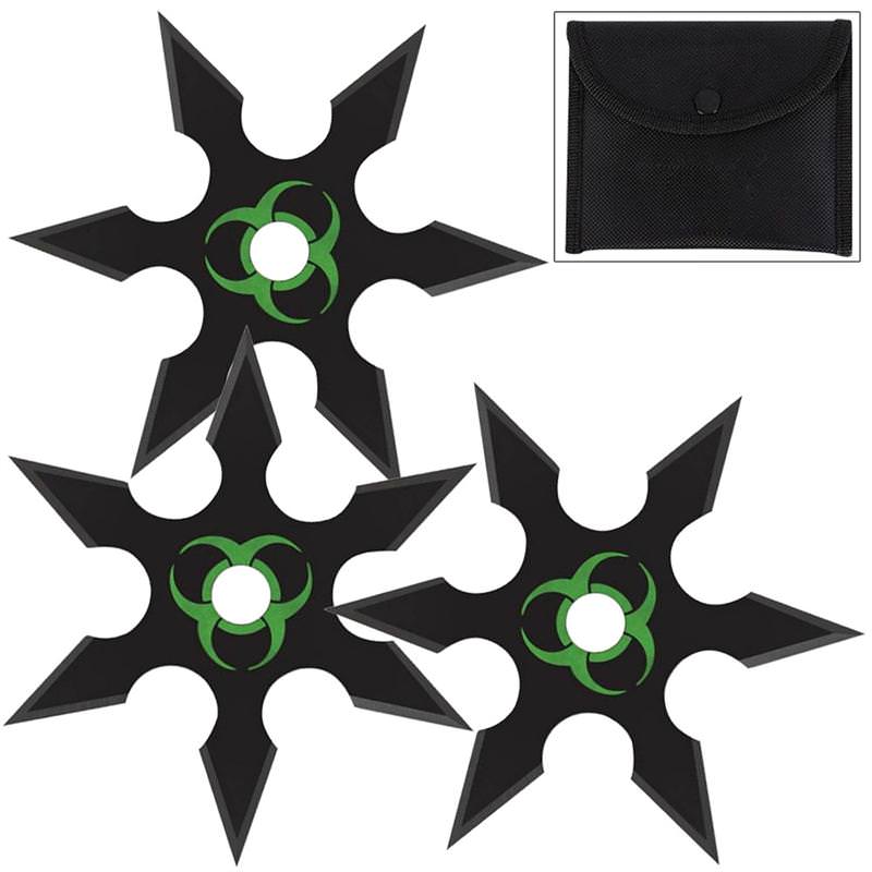 Zombie Genocide 6 Point Throwing Star 3 Piece Set Black