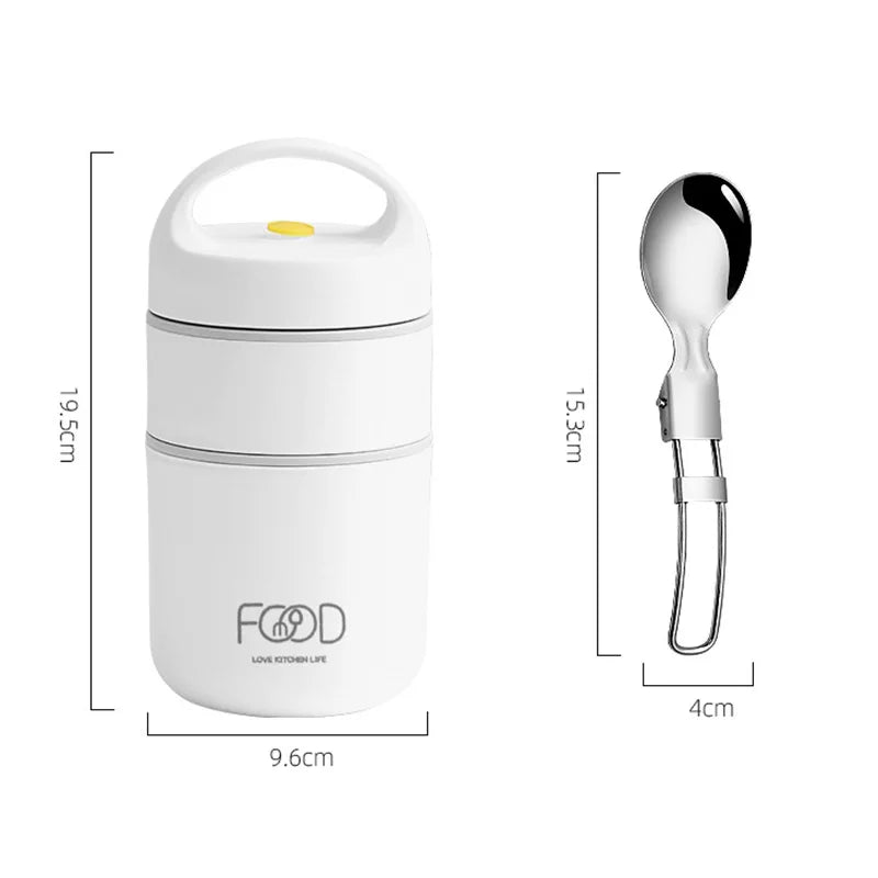 680ml Stainless Steel Thermal Porridge Cup Insulated Lunch Box White