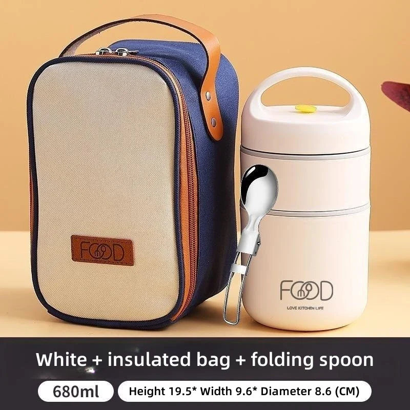 680ml Stainless Steel Thermal Porridge Cup Insulated Lunch Box White