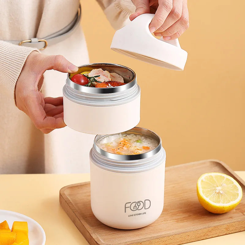 680ml Stainless Steel Thermal Porridge Cup Insulated Lunch Box White