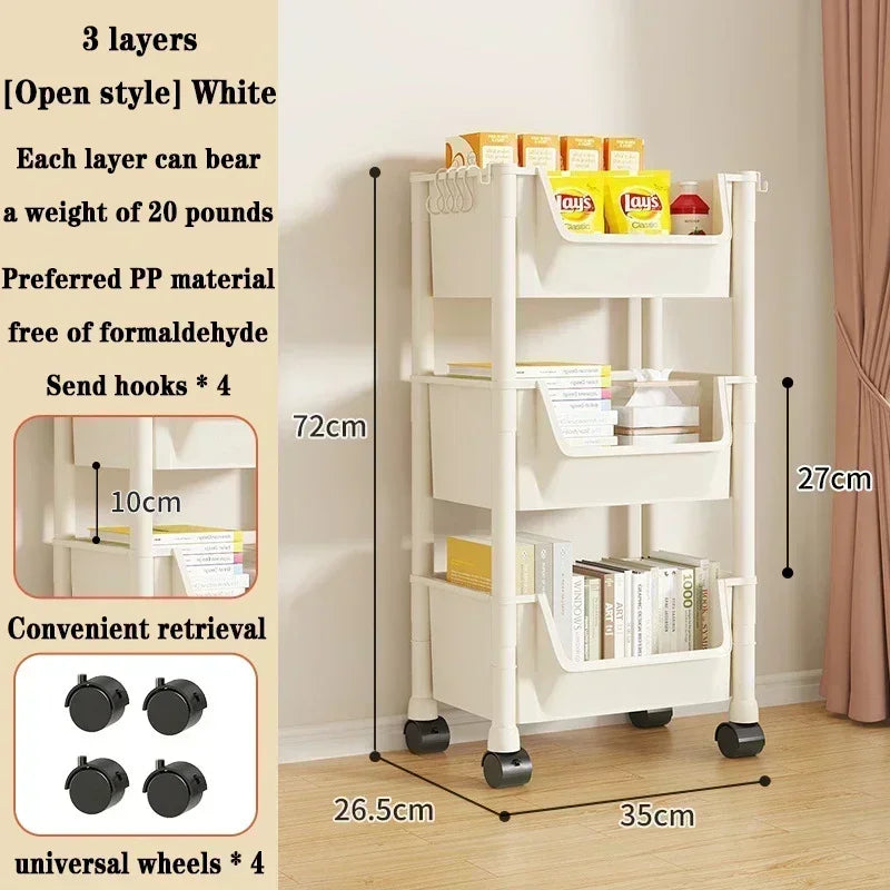 Portable Trolley Bookshelf with Wheels for Storage