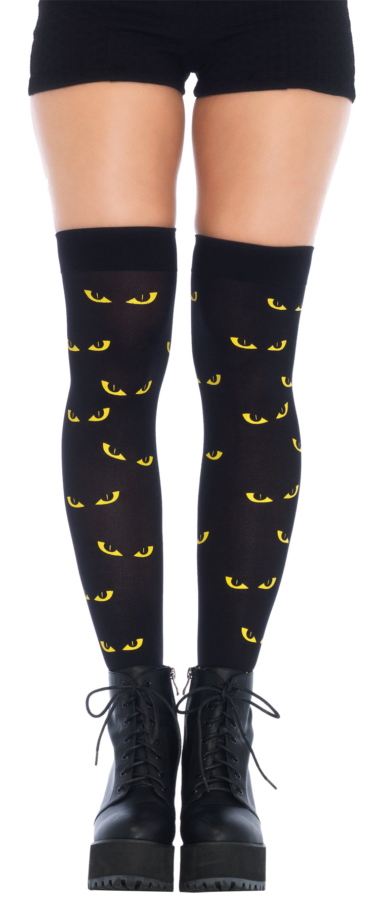 Opaque Spooky Eyes Printed Thigh-Highs