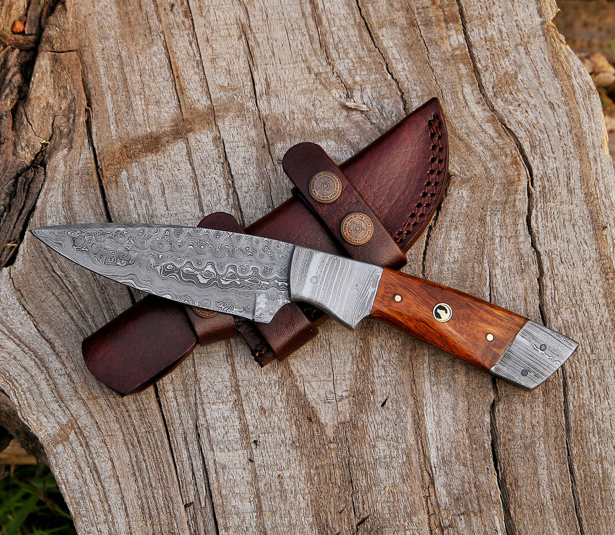 9.5" Custom Handmade Damascus Steel Hunting Skinning Knife Walnut Wood - TOPHATTER'S ARMORY DEALS