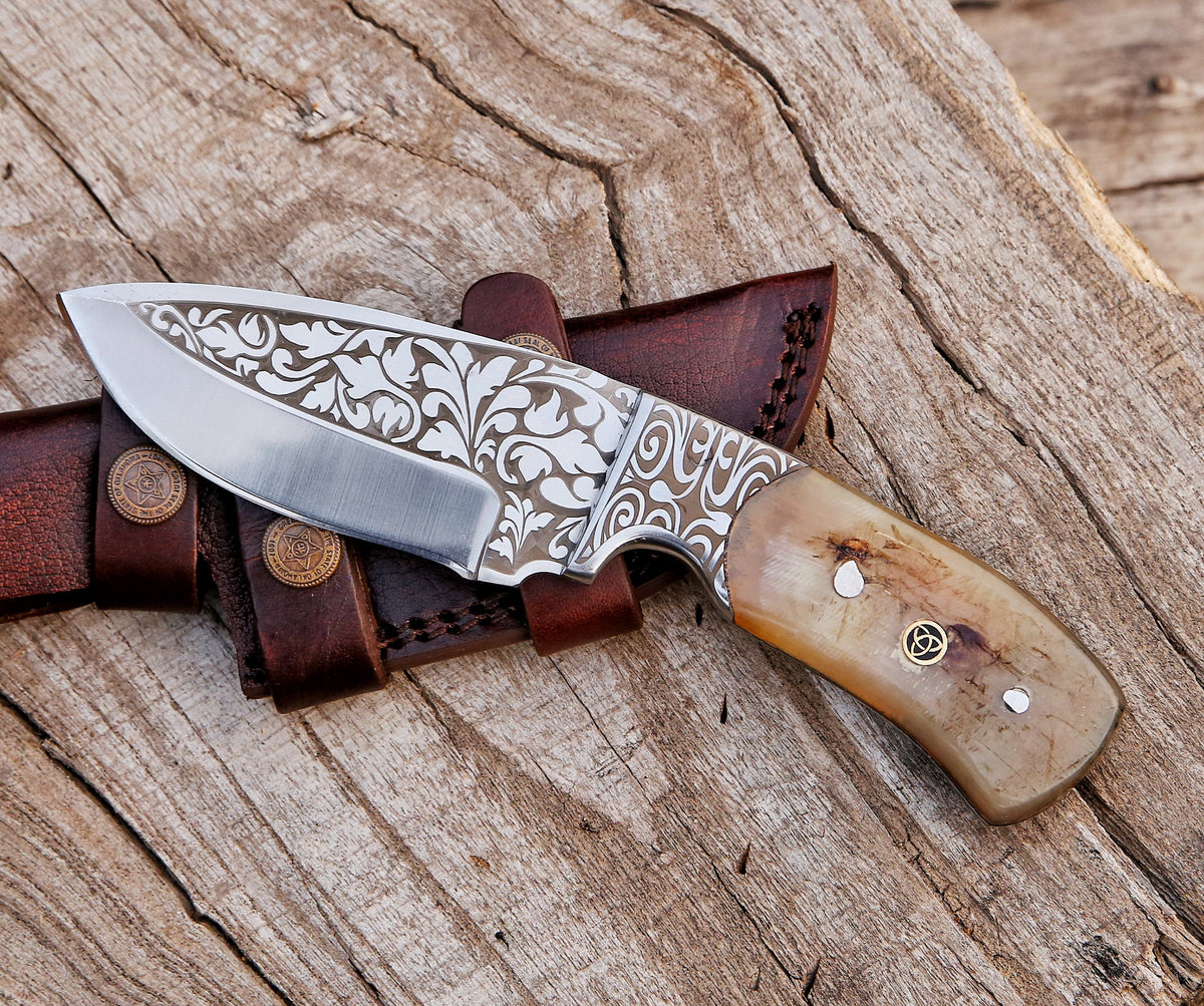 Custom Engraved Handmade 12C27 Stainless Steel Hunting Skinning Knife 8.5" - TOPHATTER'S ARMORY DEALS