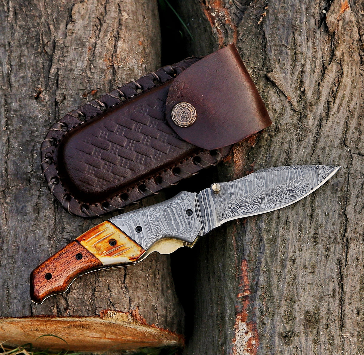 8.9" Damascus Steel Custom Handmade Folding Pocket Knife - TOPHATTER'S ARMORY DEALS