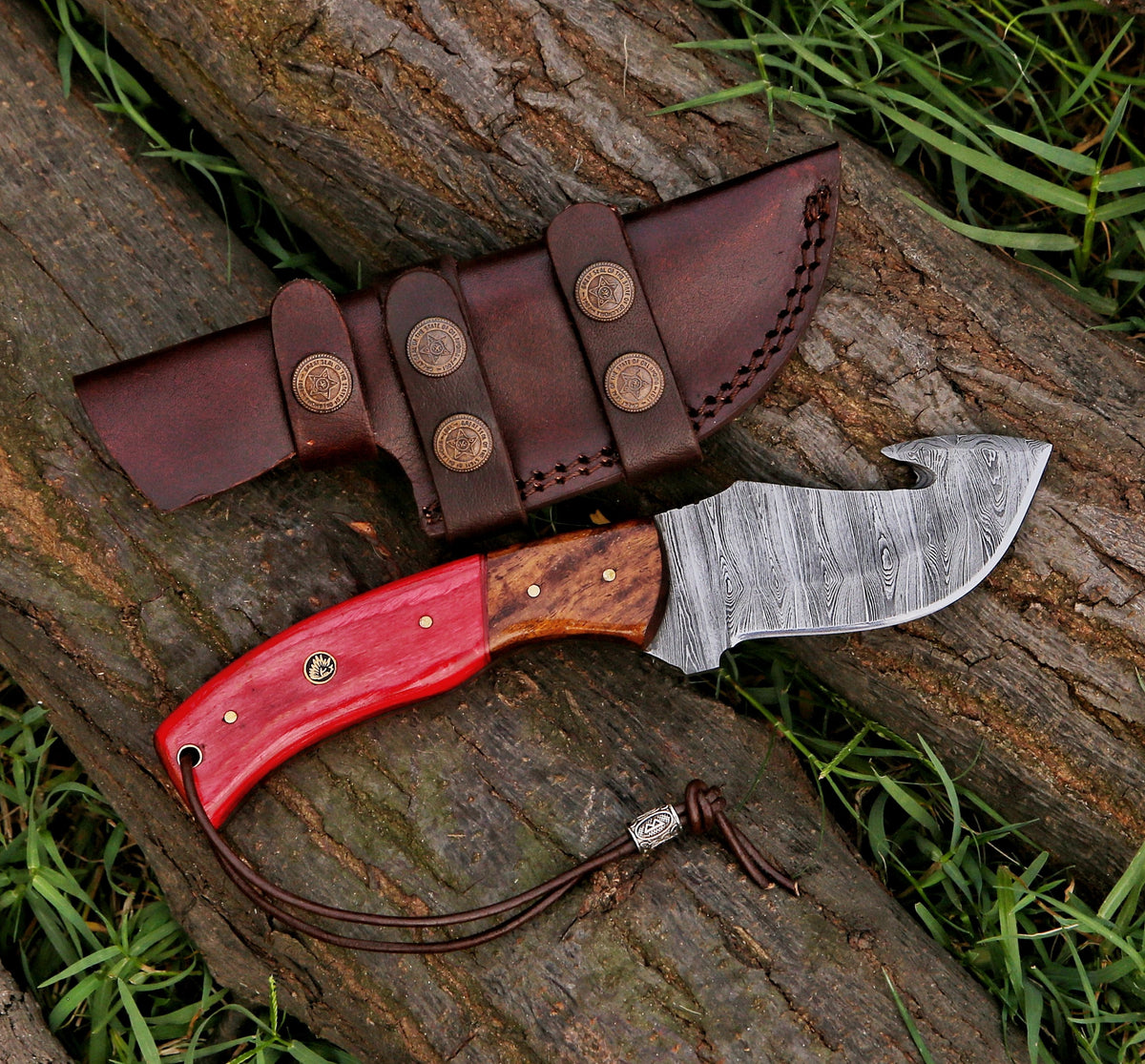 9" Gut Hook Damascus Steel Custom Handmade Hunting Skinning Knife - TOPHATTER'S ARMORY DEALS