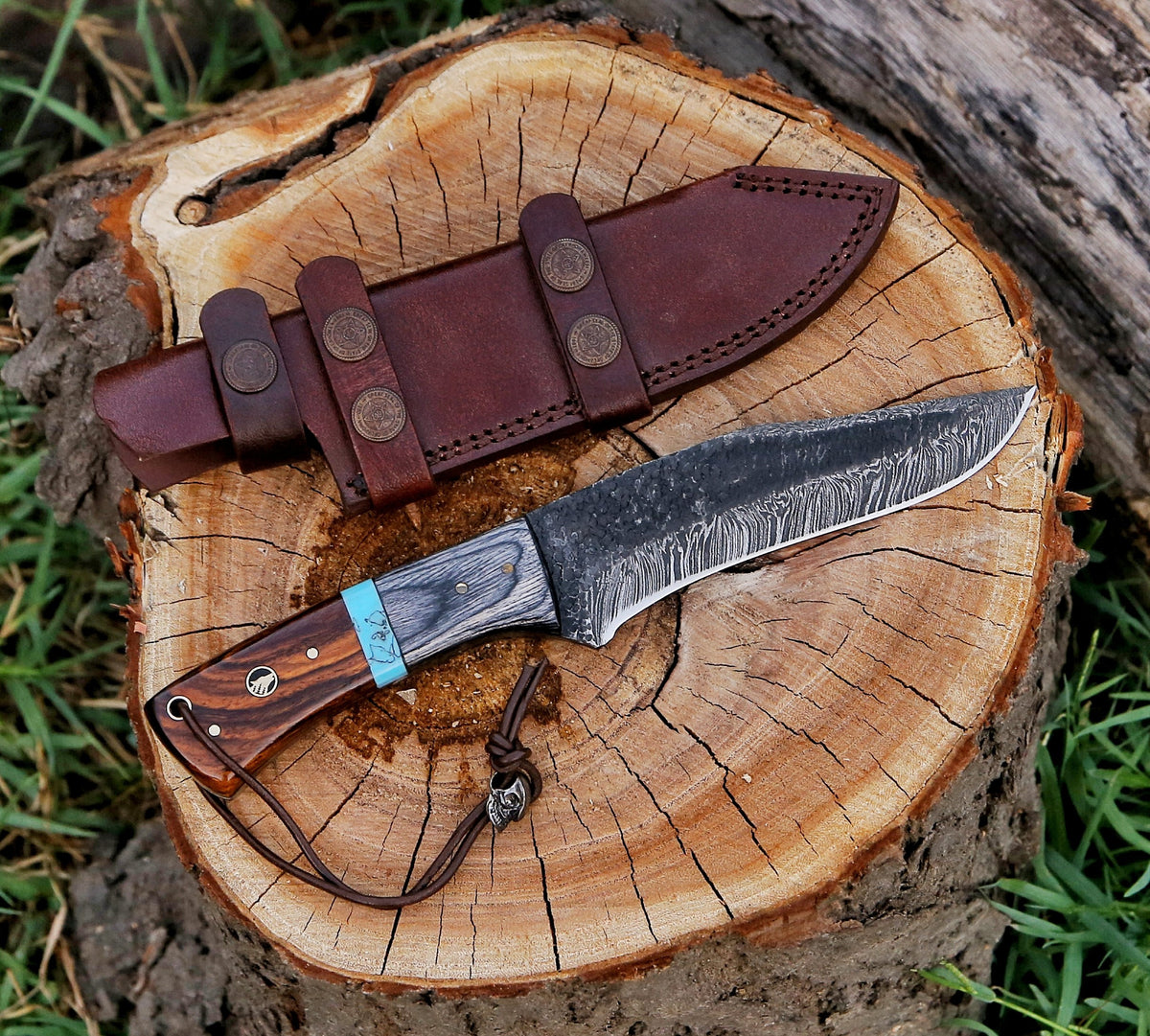 10" Custom Handmade Hammered Damascus Steel Hunting Bowie Knife - TOPHATTER'S ARMORY DEALS